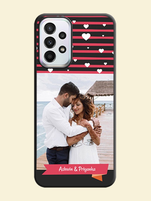 White Color Love Symbols with Pink Lines Pattern on Space Black Custom Soft Matte Phone Cases - Galaxy A23