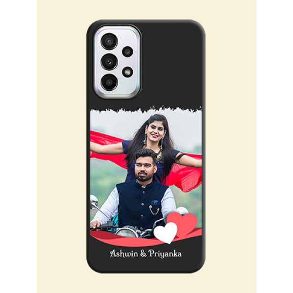 Pin Color Love Shaped Ribbon Design with Text on Space Black Custom Soft Matte Phone Back Cover - Galaxy A23 Pin Color Love Shaped Ribbon Design with Text on Space Black Custom Soft Matte Phone Back Cover - Galaxy A23