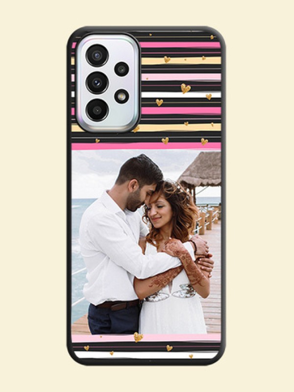Multicolor Lines and Golden Love Symbols Design on Photo on Space Black Soft Matte Mobile Cover - Galaxy A23
