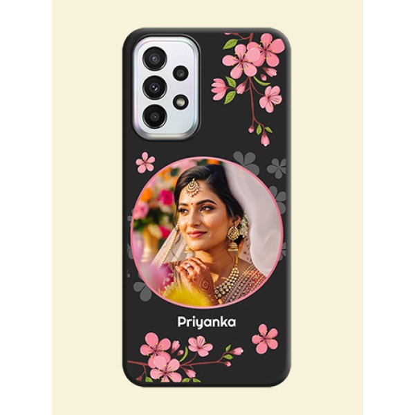 Round Image with Pink Color Floral Design on Photo on Space Black Soft Matte Back Cover - Galaxy A23 Round Image with Pink Color Floral Design on Photo on Space Black Soft Matte Back Cover - Galaxy A23