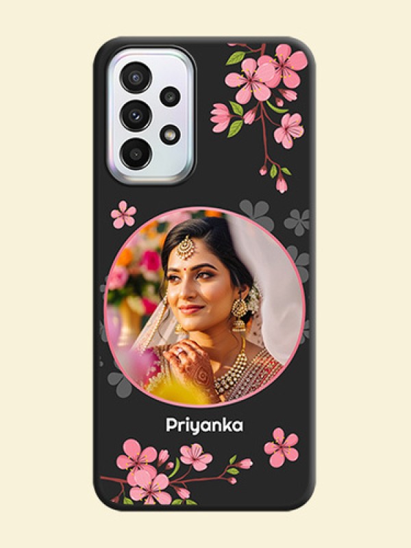 Round Image with Pink Color Floral Design on Photo on Space Black Soft Matte Back Cover - Galaxy A23