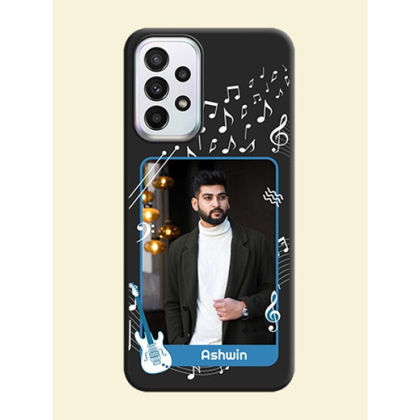 Musical Theme Design with Text on Photo on Space Black Soft Matte Mobile Case - Galaxy A23