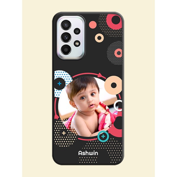 Multicoloured Round Image on Personalised Space Black Soft Matte Cases - Galaxy A23 Multicoloured Round Image on Personalised Space Black Soft Matte Cases - Galaxy A23