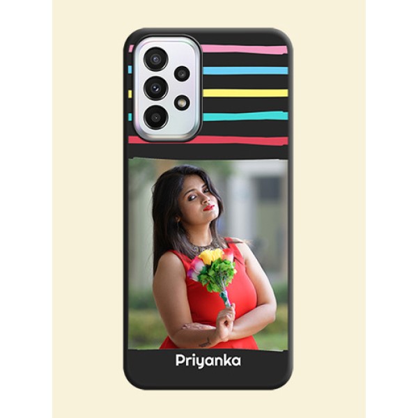 Multicolor Lines with Image on Space Black Personalized Soft Matte Phone Covers - Galaxy A23 Multicolor Lines with Image on Space Black Personalized Soft Matte Phone Covers - Galaxy A23