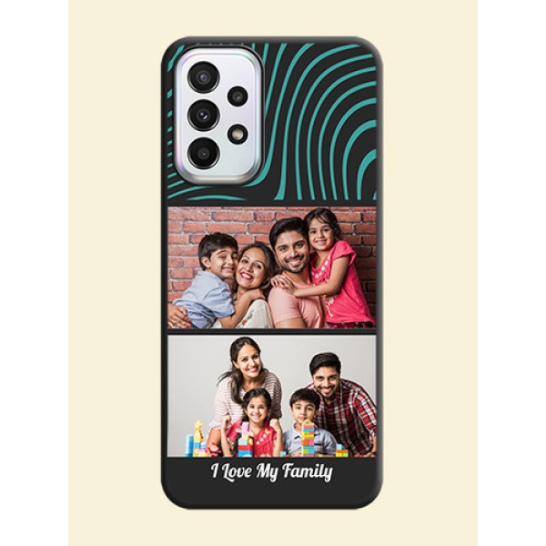 Wave Pattern with 2 Image Holder on Space Black Personalized Soft Matte Phone Covers - Galaxy A23 Wave Pattern with 2 Image Holder on Space Black Personalized Soft Matte Phone Covers - Galaxy A23