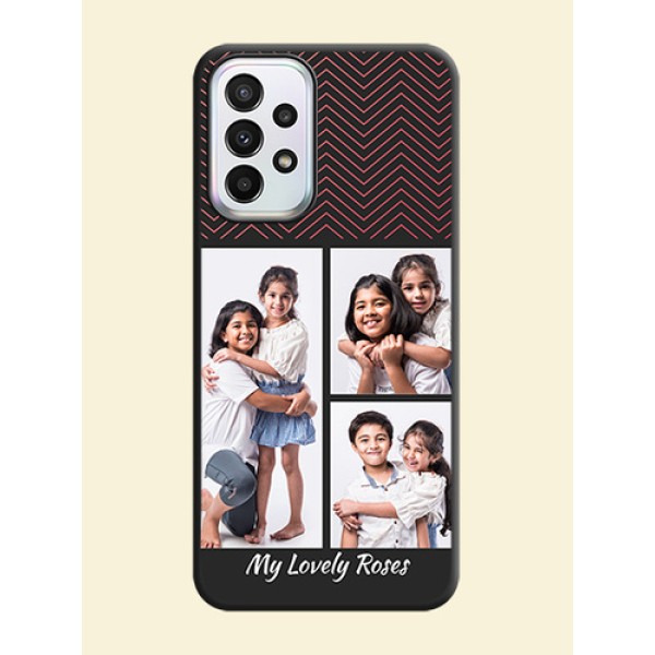 Wave Pattern with 3 Image Holder on Space Black Custom Soft Matte Back Cover - Galaxy A23 Wave Pattern with 3 Image Holder on Space Black Custom Soft Matte Back Cover - Galaxy A23