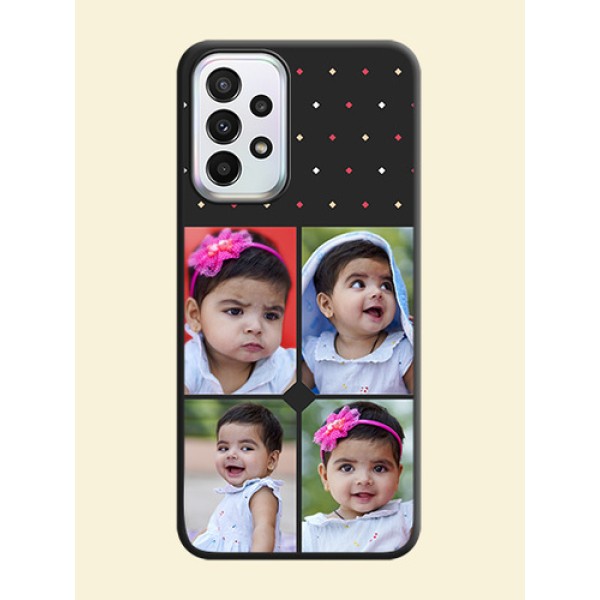 Multicolor Dotted Pattern with 4 Image Holder on Space Black Custom Soft Matte Phone Cases - Galaxy A23 Multicolor Dotted Pattern with 4 Image Holder on Space Black Custom Soft Matte Phone Cases - Galaxy A23