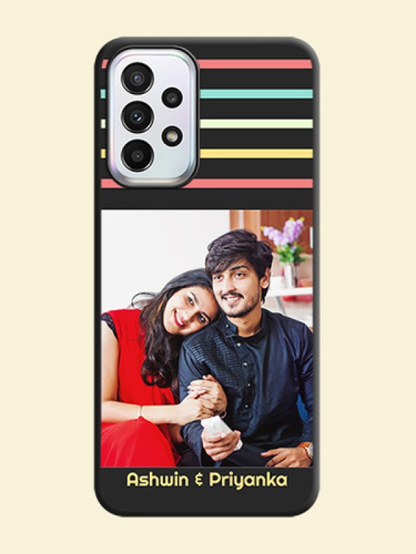 Color Stripes with Photo and Text on Photo on Space Black Soft Matte Mobile Case - Galaxy A23