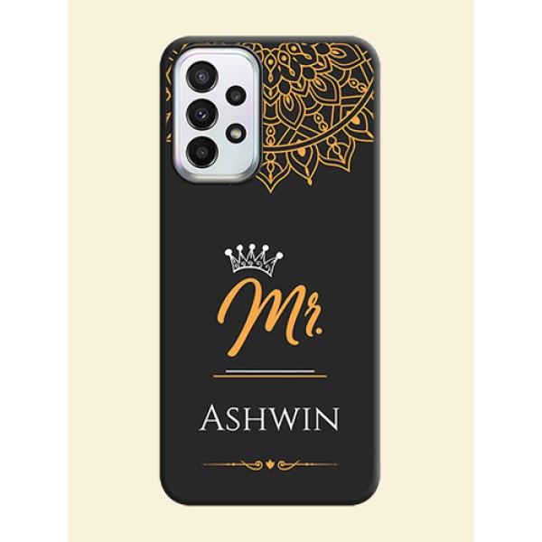 Mr Name with Floral Design on Personalised Space Black Soft Matte Cases - Galaxy A23 Mr Name with Floral Design on Personalised Space Black Soft Matte Cases - Galaxy A23