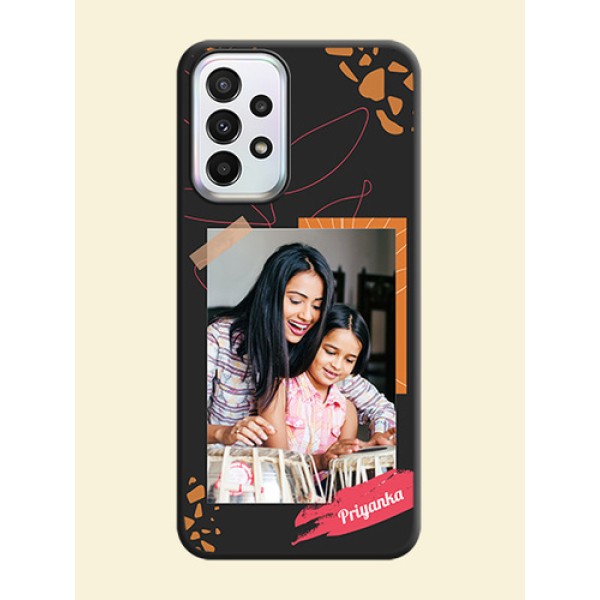 Orange Photo Frame on Space Black Custom Soft Matte Phone Back Cover - Galaxy A23 Orange Photo Frame on Space Black Custom Soft Matte Phone Back Cover - Galaxy A23