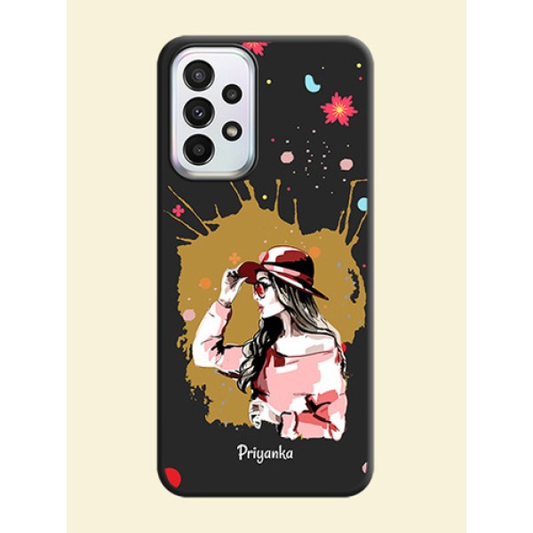 Mordern Lady With Color Splash Background With Custom Text On Space Black Personalized Soft Matte Phone Covers -Samsung Galaxy A23 5G