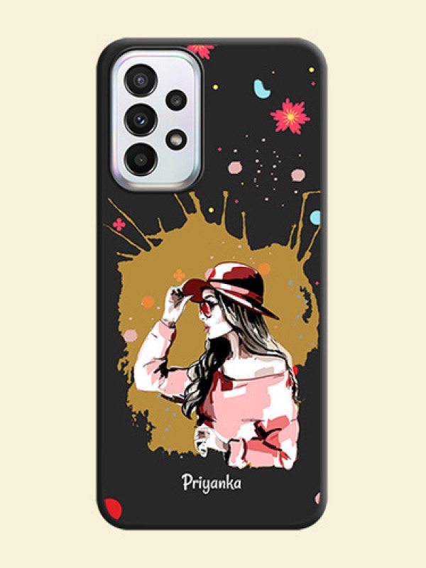 Mordern Lady With Color Splash Background With Custom Text On Space Black Personalized Soft Matte Phone Covers -Samsung Galaxy A23 5G