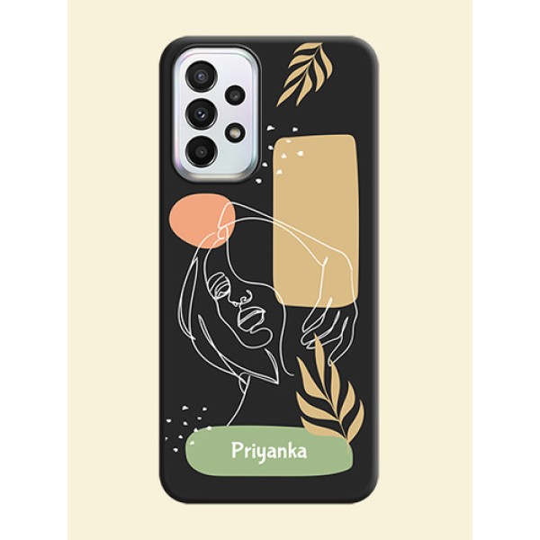 Custom Text With Line Art Of Women & Leaves Design On Space Black Personalized Soft Matte Phone Covers -Samsung Galaxy A23 5G
