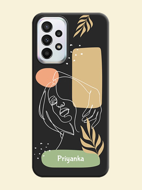 Custom Text With Line Art Of Women & Leaves Design On Space Black Personalized Soft Matte Phone Covers -Samsung Galaxy A23 5G