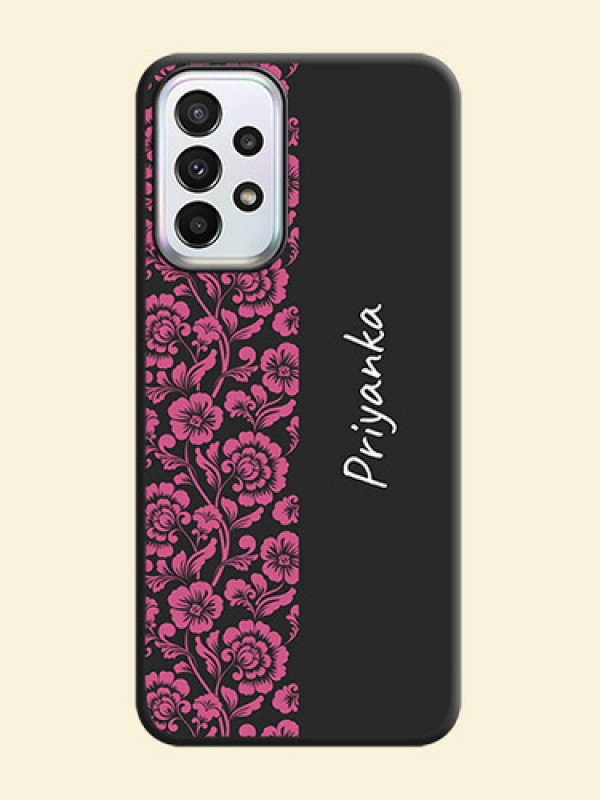 Pink Floral Pattern Design With Custom Text On Space Black Personalized Soft Matte Phone Covers -Samsung Galaxy A23 5G