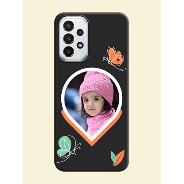 Upload Pic With Simple Butterly Design On Space Black Personalized Soft Matte Phone Covers -Samsung Galaxy A23 5G Upload Pic With Simple Butterly Design On Space Black Personalized Soft Matte Phone Covers -Samsung Galaxy A23 5G