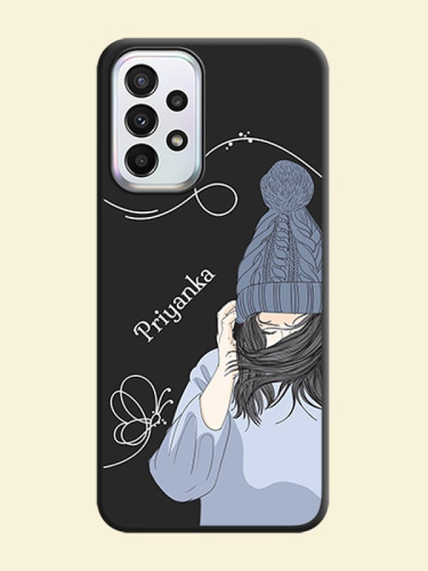 Girl With Blue Winter Outfiit Custom Text Design On Space Black Personalized Soft Matte Phone Covers -Samsung Galaxy A23 5G