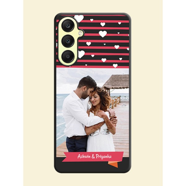 White Color Love Symbols with Pink Lines Pattern on Space Black Custom Soft Matte Phone Cases - Galaxy A25 5G