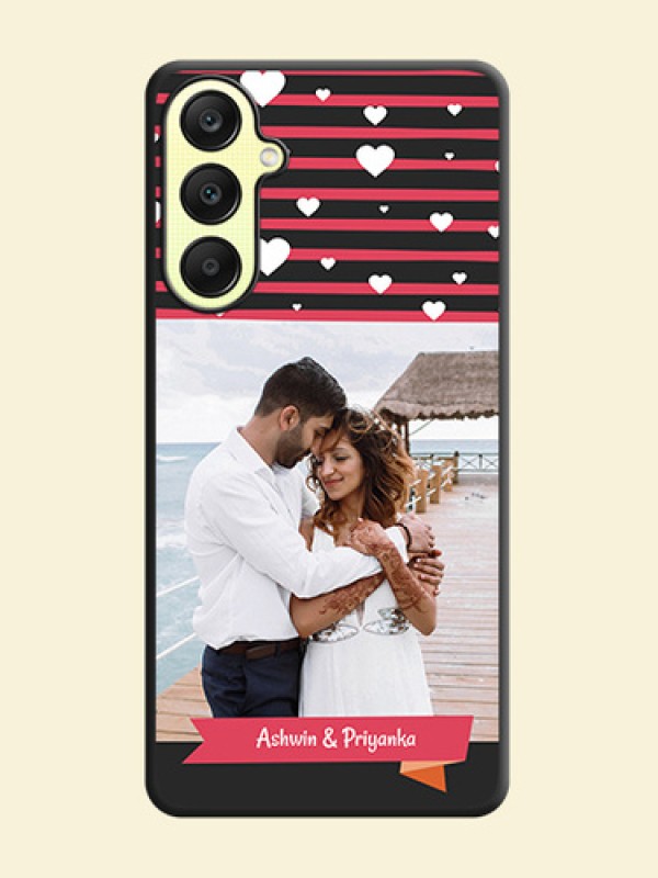 White Color Love Symbols with Pink Lines Pattern on Space Black Custom Soft Matte Phone Cases - Galaxy A25 5G