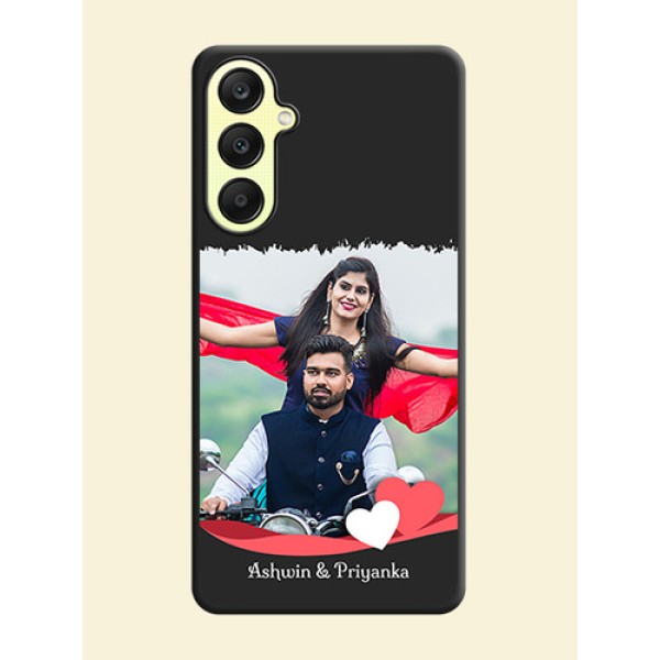 Pink Color Love Shaped Ribbon Design with Text on Space Black Custom Soft Matte Phone Back Cover - Galaxy A25 5G