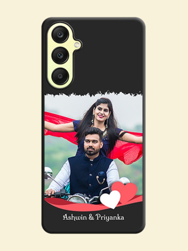 Pink Color Love Shaped Ribbon Design with Text on Space Black Custom Soft Matte Phone Back Cover - Galaxy A25 5G