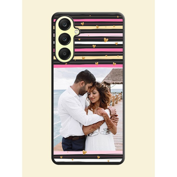 Multicolor Lines and Golden Love Symbols Design - Photo on Space Black Soft Matte Mobile Cover - Galaxy A25 5G