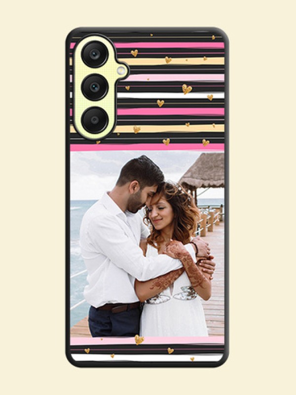 Multicolor Lines and Golden Love Symbols Design - Photo on Space Black Soft Matte Mobile Cover - Galaxy A25 5G