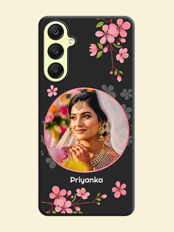 Round Image with Pink Color Floral Design - Photo on Space Black Soft Matte Back Cover - Galaxy A25 5G