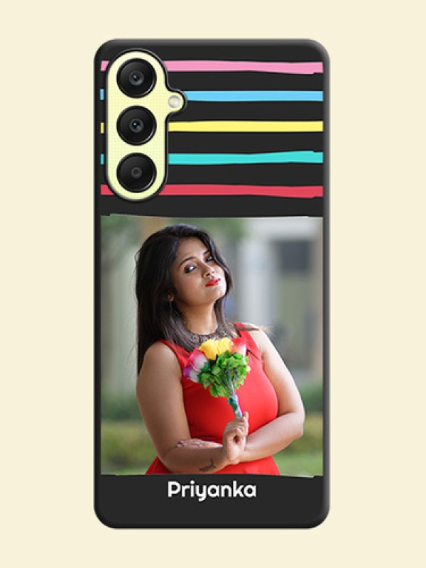Multicolor Lines with Image on Space Black Personalized Soft Matte Phone Covers - Galaxy A25 5G