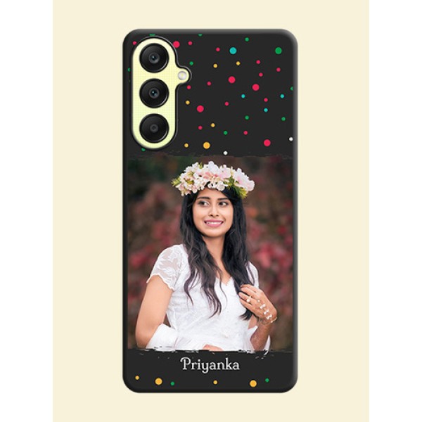 Multicolor Dotted Pattern with Text on Space Black Custom Soft Matte Phone Back Cover - Galaxy A25 5G Multicolor Dotted Pattern with Text on Space Black Custom Soft Matte Phone Back Cover - Galaxy A25 5G