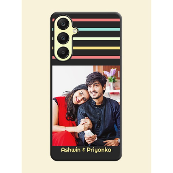 Color Stripes with Photo and Text - Photo on Space Black Soft Matte Mobile Case - Galaxy A25 5G Color Stripes with Photo and Text - Photo on Space Black Soft Matte Mobile Case - Galaxy A25 5G