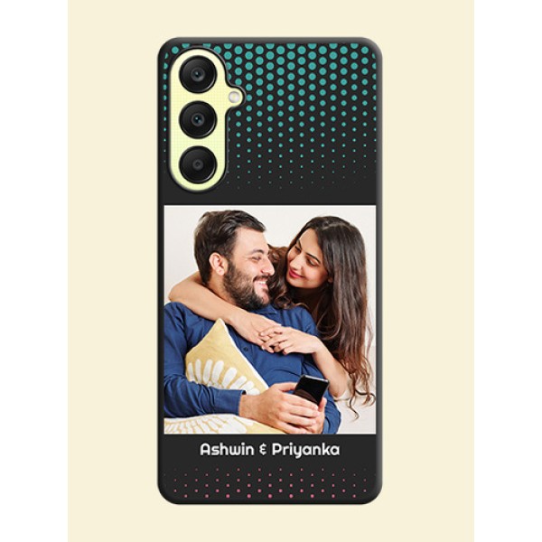 Faded Dots with Grunge Photo Frame and Text on Space Black Custom Soft Matte Phone Cases - Galaxy A25 5G Faded Dots with Grunge Photo Frame and Text on Space Black Custom Soft Matte Phone Cases - Galaxy A25 5G