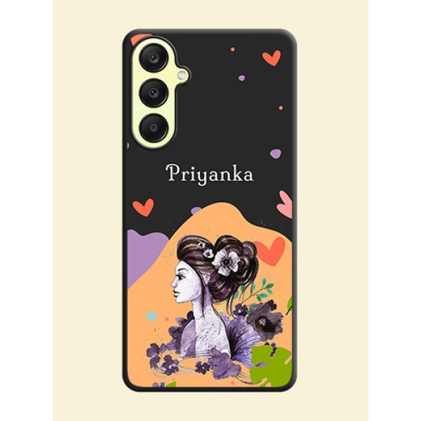 Namecase For Her With Fancy Lady Image On Space Black Personalized Soft Matte Phone Covers - Galaxy A25 5G Namecase For Her With Fancy Lady Image On Space Black Personalized Soft Matte Phone Covers - Galaxy A25 5G