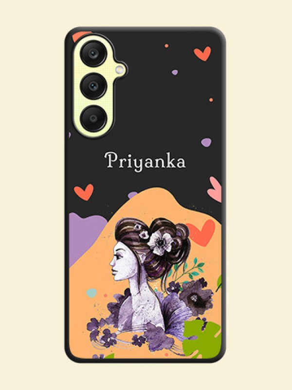 Namecase For Her With Fancy Lady Image On Space Black Personalized Soft Matte Phone Covers - Galaxy A25 5G
