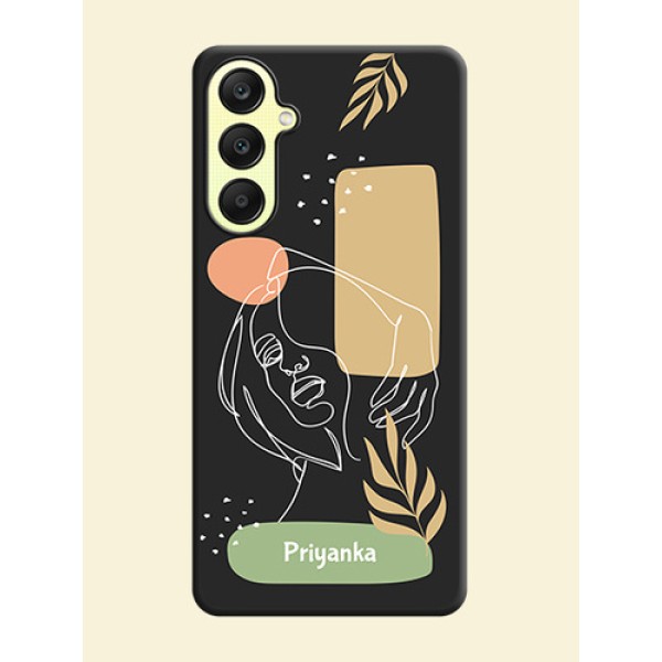 Custom Text With Line Art Of Women & Leaves Design On Space Black Personalized Soft Matte Phone Covers - Galaxy A25 5G