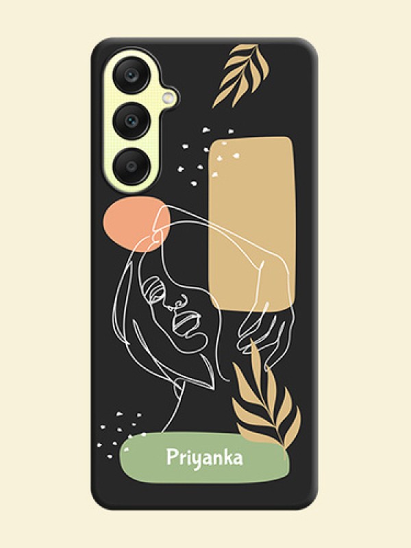 Custom Text With Line Art Of Women & Leaves Design On Space Black Personalized Soft Matte Phone Covers - Galaxy A25 5G
