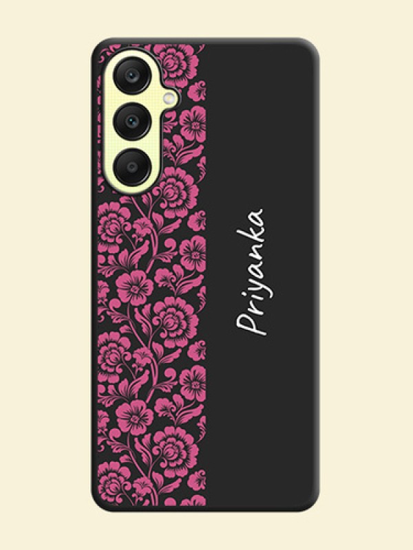 Pink Floral Pattern Design With Custom Text On Space Black Personalized Soft Matte Phone Covers - Galaxy A25 5G