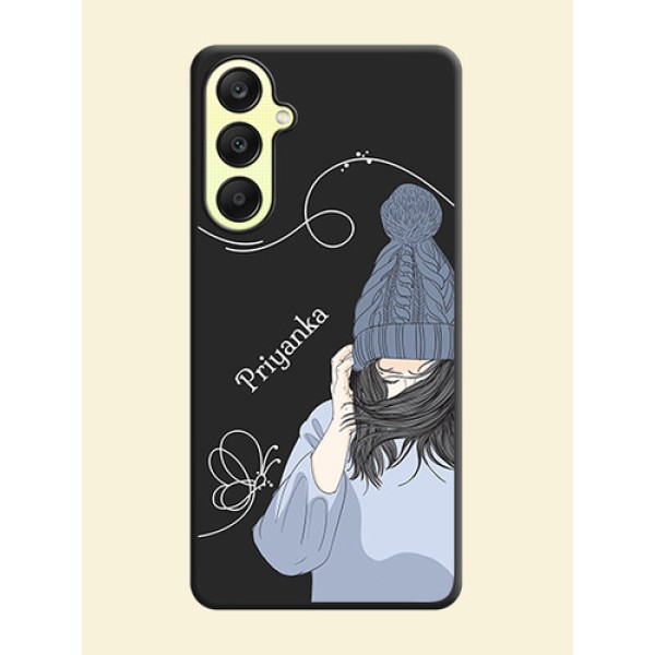 Girl With Blue Winter Outfiit Custom Text Design On Space Black Personalized Soft Matte Phone Covers - Galaxy A25 5G Girl With Blue Winter Outfiit Custom Text Design On Space Black Personalized Soft Matte Phone Covers - Galaxy A25 5G
