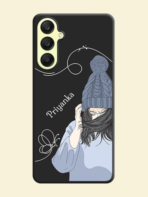 Girl With Blue Winter Outfiit Custom Text Design On Space Black Personalized Soft Matte Phone Covers - Galaxy A25 5G