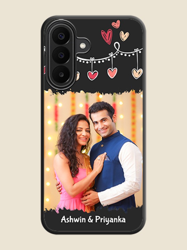 Pink Love Hangings with Name On Space Black Custom Soft Matte Mobile Back Cover - Samsung Galaxy A27 5G