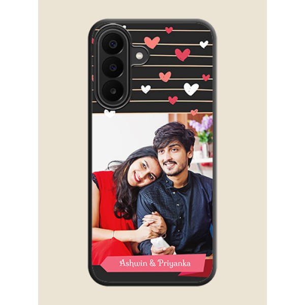 Love Pattern with Name on Pink Ribbon on Photo On Space Black Custom Soft Matte Mobile Back Cover - Samsung Galaxy A27 5G