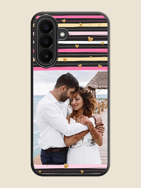 Multicolor Lines and Golden Love Symbols Design on Photo On Space Black Custom Soft Matte Mobile Back Cover - Samsung Galaxy A27 5G