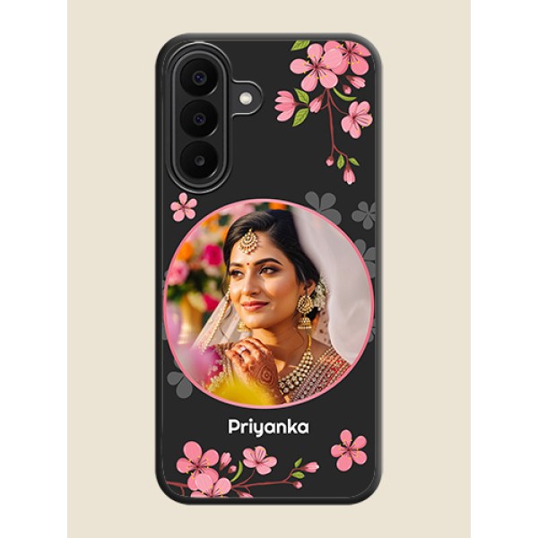 Round Image with Pink Color Floral Design on Photo On Space Black Custom Soft Matte Mobile Back Cover - Samsung Galaxy A27 5G Round Image with Pink Color Floral Design on Photo On Space Black Custom Soft Matte Mobile Back Cover - Samsung Galaxy A27 5G
