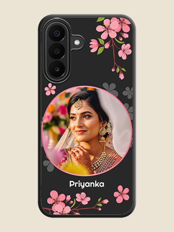 Round Image with Pink Color Floral Design on Photo On Space Black Custom Soft Matte Mobile Back Cover - Samsung Galaxy A27 5G
