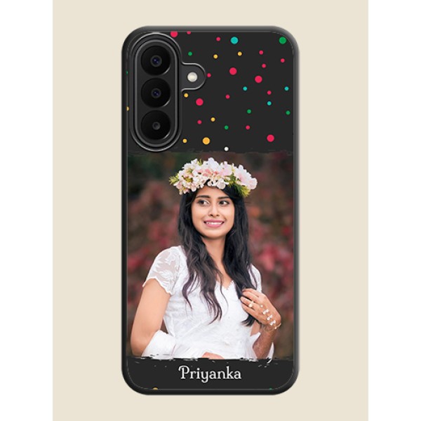 Multicolor Dotted Pattern with Text On Space Black Custom Soft Matte Mobile Back Cover - Samsung Galaxy A27 5G Multicolor Dotted Pattern with Text On Space Black Custom Soft Matte Mobile Back Cover - Samsung Galaxy A27 5G