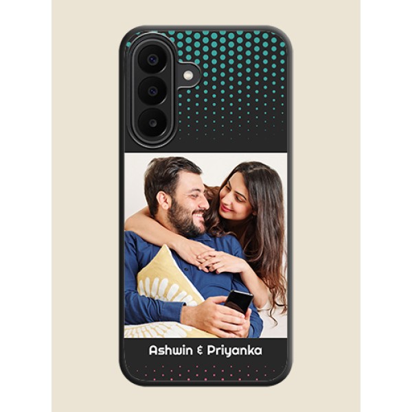 Faded Dots with Grunge Photo Frame and Text On Space Black Custom Soft Matte Mobile Back Cover - Samsung Galaxy A27 5G Faded Dots with Grunge Photo Frame and Text On Space Black Custom Soft Matte Mobile Back Cover - Samsung Galaxy A27 5G