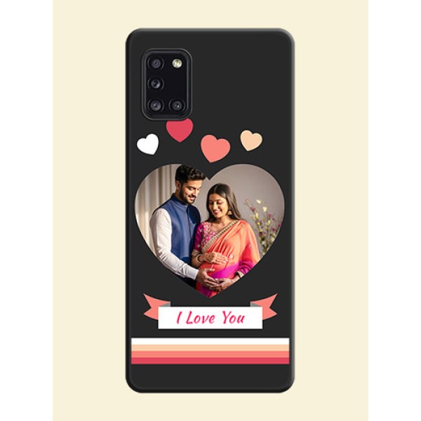 Love Shaped Photo with Colorful Stripes on Personalised Space Black Soft Matte Cases - Galaxy A31