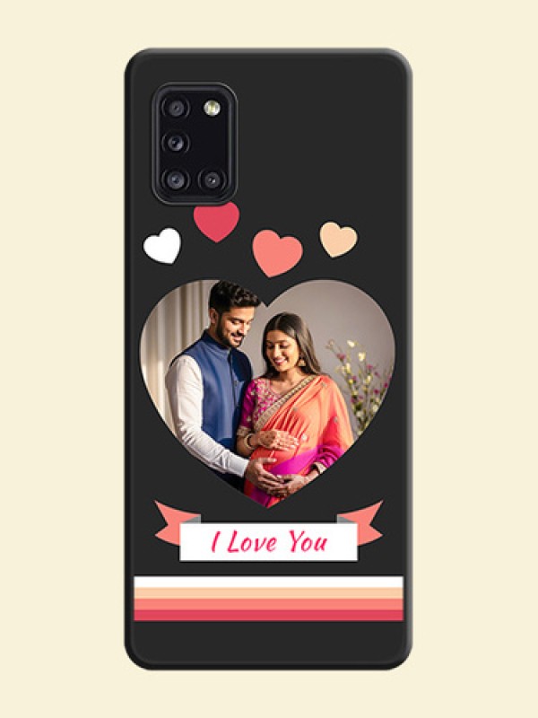 Love Shaped Photo with Colorful Stripes on Personalised Space Black Soft Matte Cases - Galaxy A31