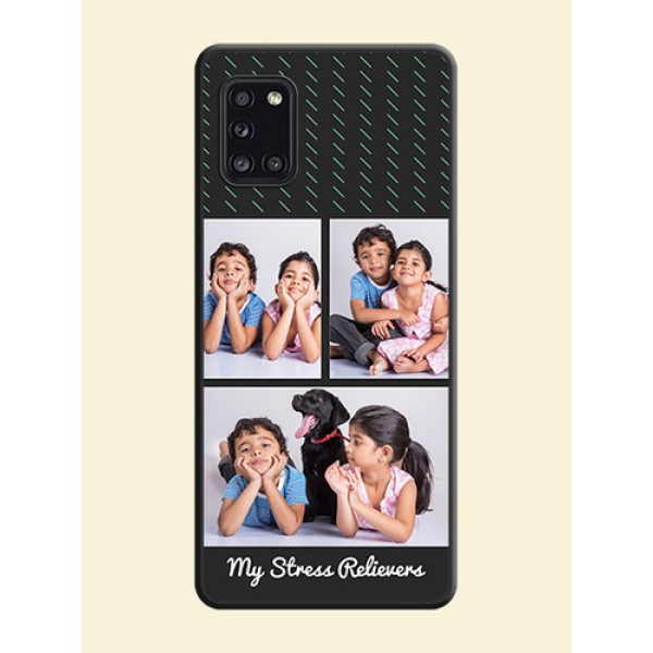 Cross Dotted Pattern with 2 Image Holder on Personalised Space Black Soft Matte Cases - Galaxy A31 Cross Dotted Pattern with 2 Image Holder on Personalised Space Black Soft Matte Cases - Galaxy A31
