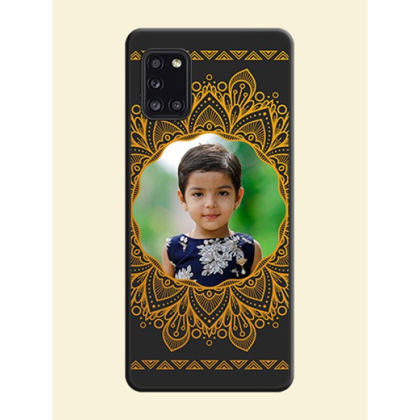 Round Image with Floral Design on Photo on Space Black Soft Matte Mobile Cover - Galaxy A31 Round Image with Floral Design on Photo on Space Black Soft Matte Mobile Cover - Galaxy A31